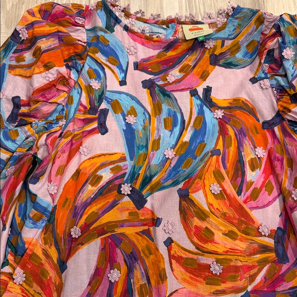 Farm Rio Colorful Abstract Print Long Sleeve Top - Pink Multi - Picture 3 of 4